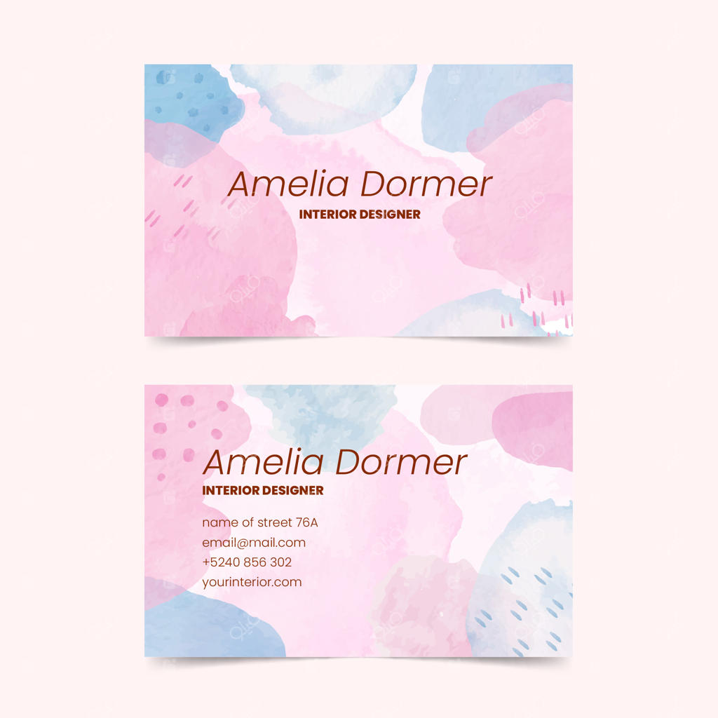 قالب کارت ویزیت افقی و آبسترکت دو طرفه آبرنگی