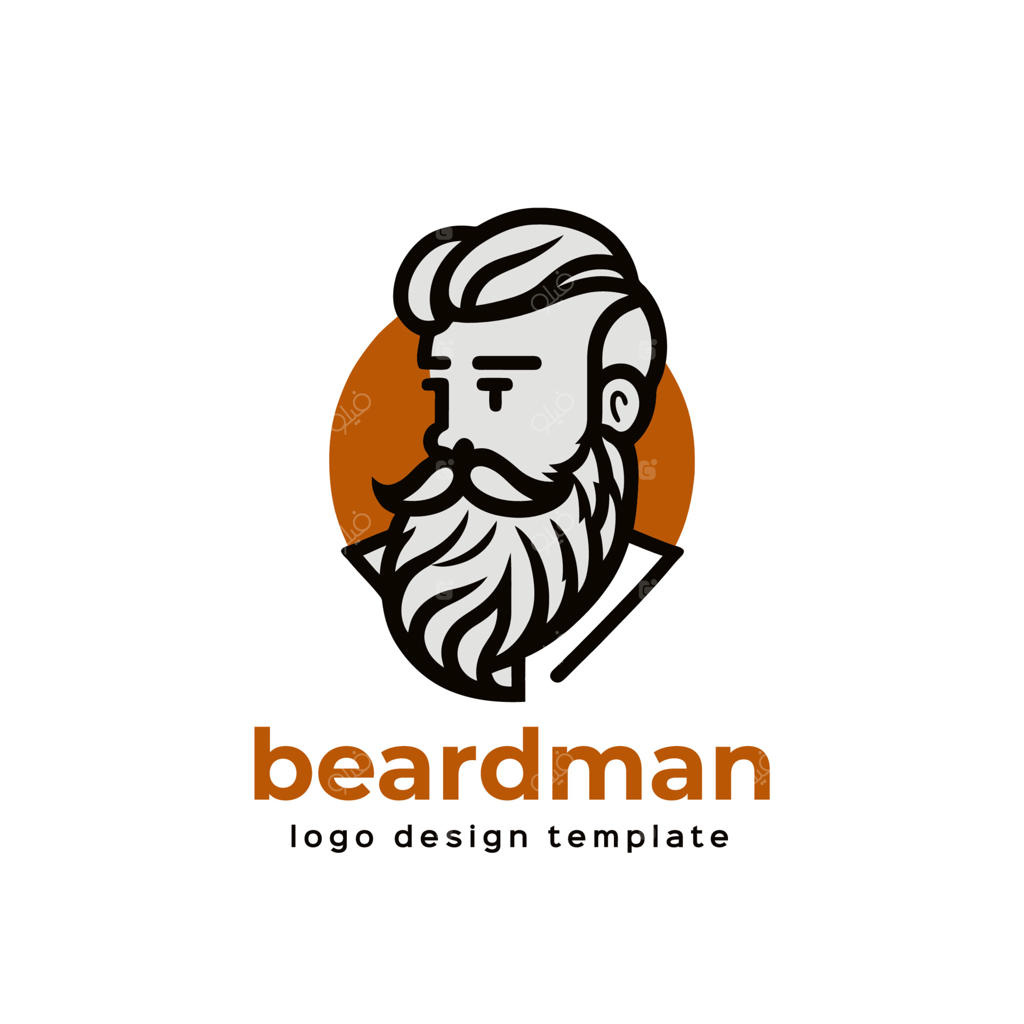 طراحی وکتور لوگوی مرد ریش‌دار روی زمینه سفید