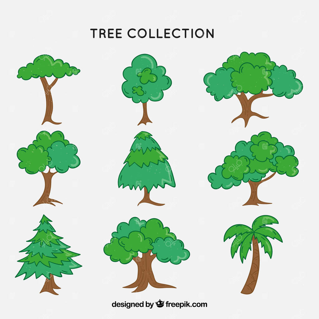مجموعه‌ای از درختان به سبک طراحی دستی