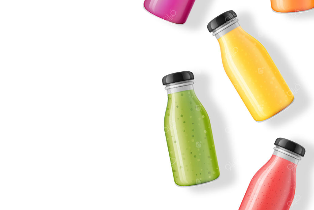 بطری‌های رنگارنگ نوشیدنی‌های سالم