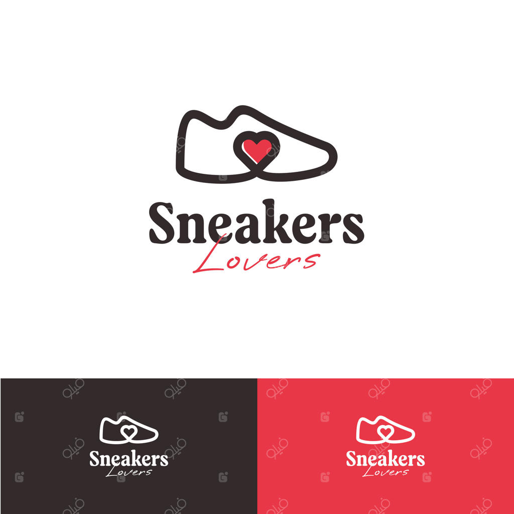 لوگوی مینیمال کفش ورزشی با آیکون قلب، ایده‌آل برای برندهای مد، سبک زندگی و علاقه‌مندان به کفش‌های ورزشی