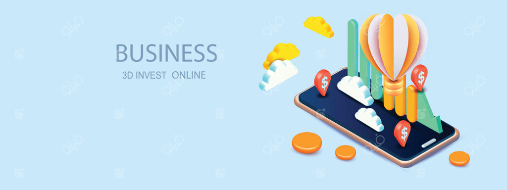 گراف تجاری موبایل سه‌بعدی با سبک رندر وکتور برای کسب‌وکار آنلاین و سرمایه‌گذاری، آیکون اطلاع‌رسانی بانکداری، صرفه‌جویی و رشد سکه در امور مالی و تجارت خلاقانه