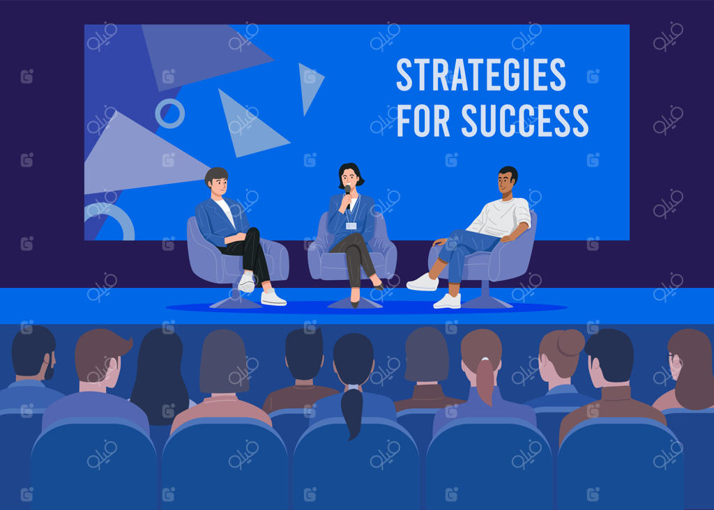 وکتور مفهومی کنفرانس تجاری؛ حضار در حال تماشای سخنرانان