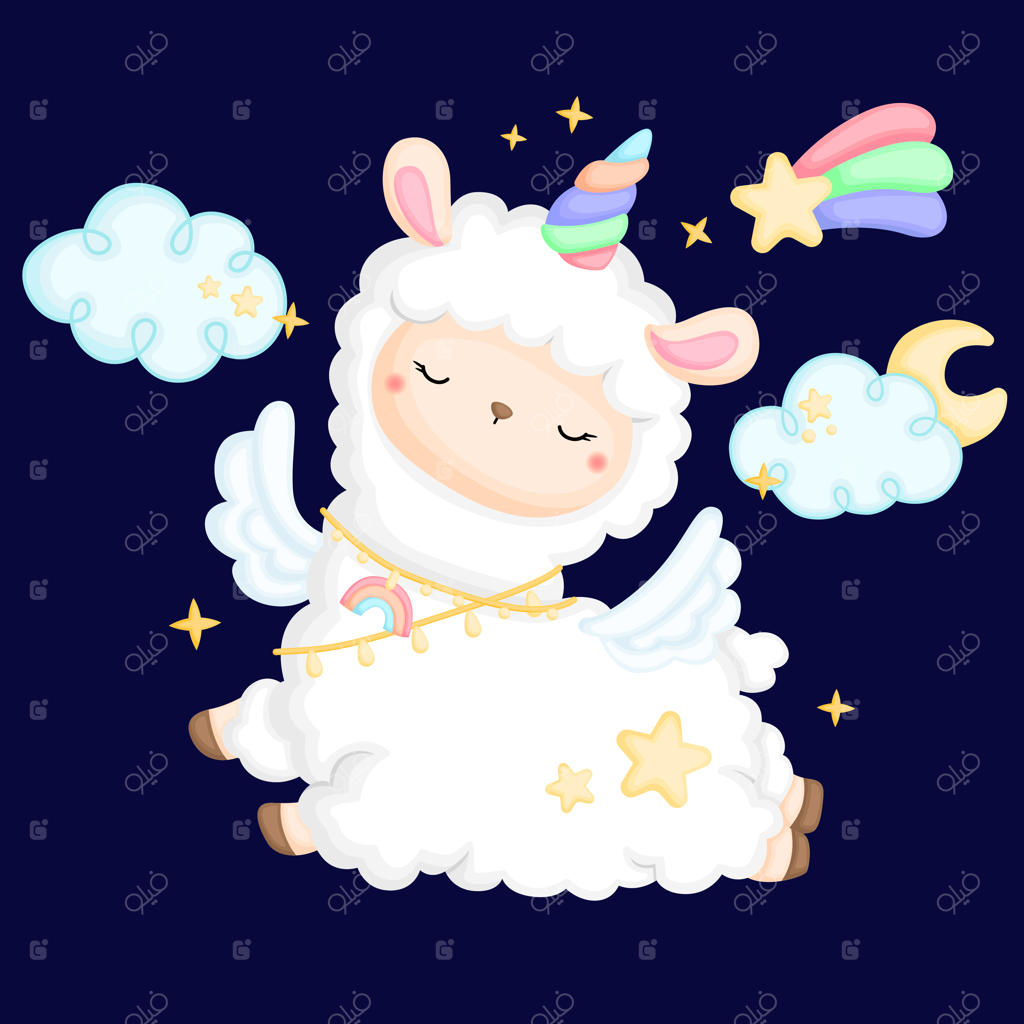 جهیدن یک لامای بامزه همراه با رنگین‌کمان