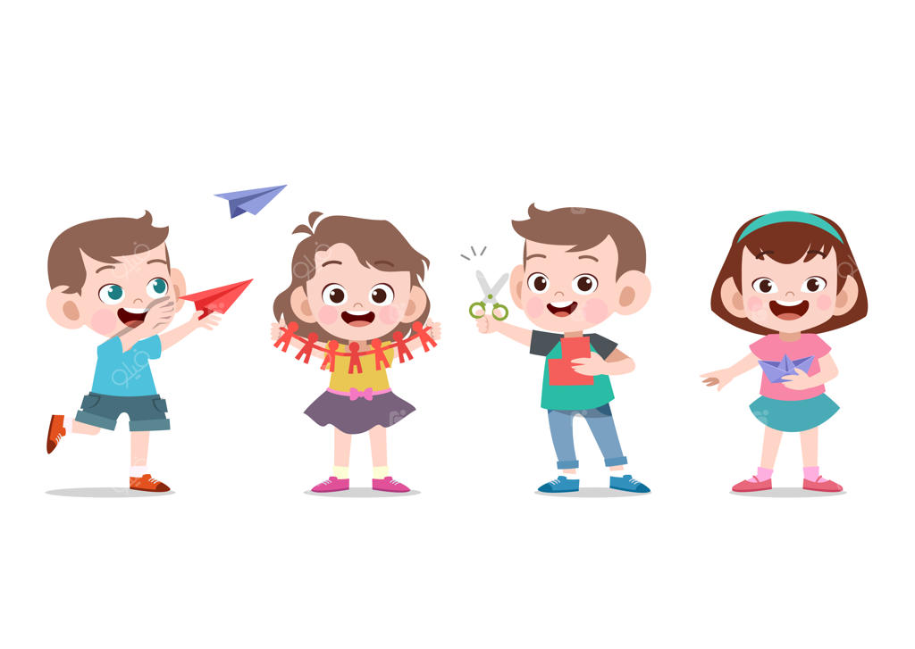 کودکان با کاردستی های کاغذی بازی می‌کنند