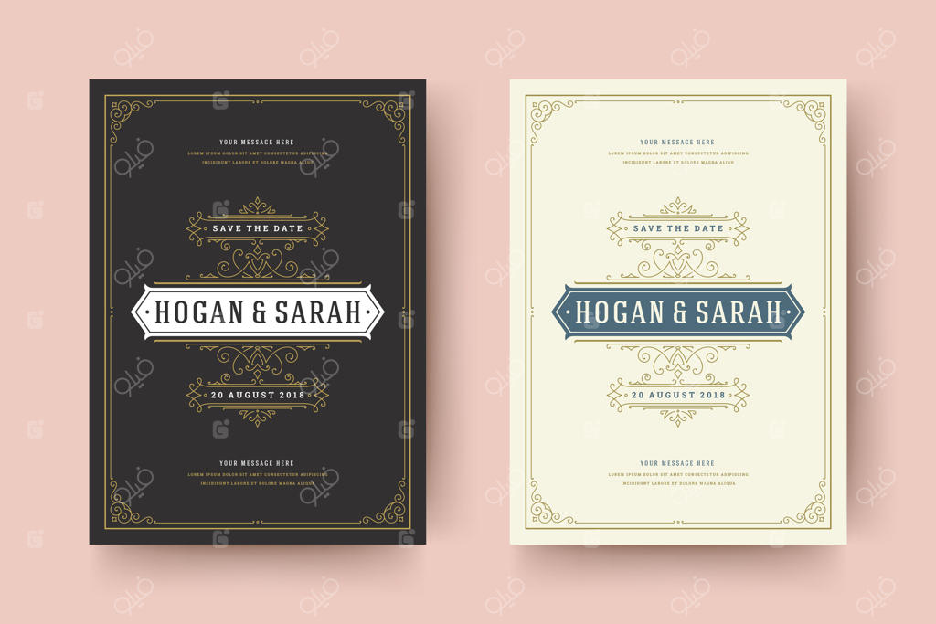 طرح کارت دعوت عروسی با طراحی تایپوگرافی شیک و زیبا.