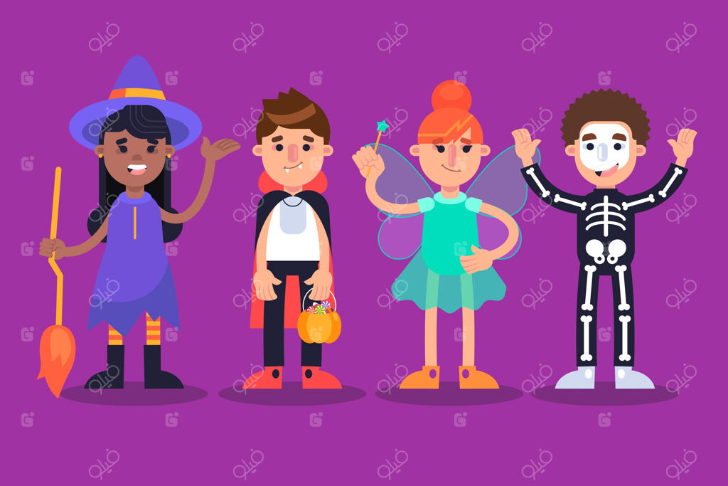 مجموعه‌ای از کودکان هالووین با طراحی ساده