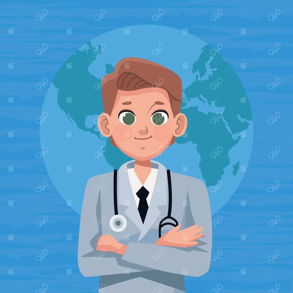 پزشک مرد با سیاره زمین