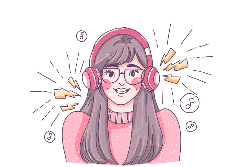 دختر زیبایی که به موسیقی گوش می‌دهد