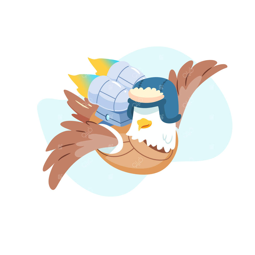 نقاشی حیوانات: تصویر عقابی در حال پرواز با کوله‌پشتی جت