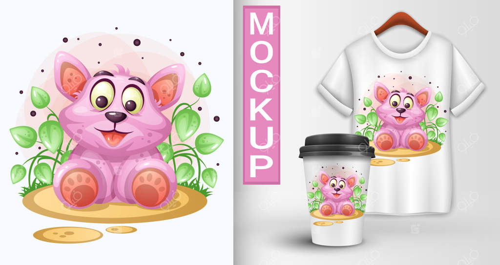 سگ کارتونی روی چمن نشسته است.