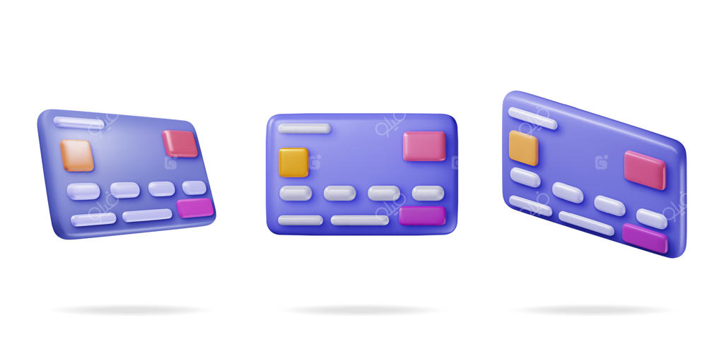 مجموعه کارت بانکی سه‌بعدی. کلکسیون کارت اعتباری با آیکون چیپ. امور مالی، خرید آنلاین و بانکداری. پرداخت بدون نقد. تراکنش‌های مالی و انتقال وجه. تصویر برداری وکتور.