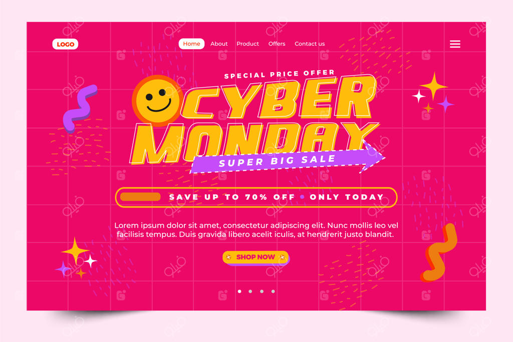 قالب طراحی صفحه فرود ویژه "سایبر ماندی" به‌راحتی قابل‌تطبیق است