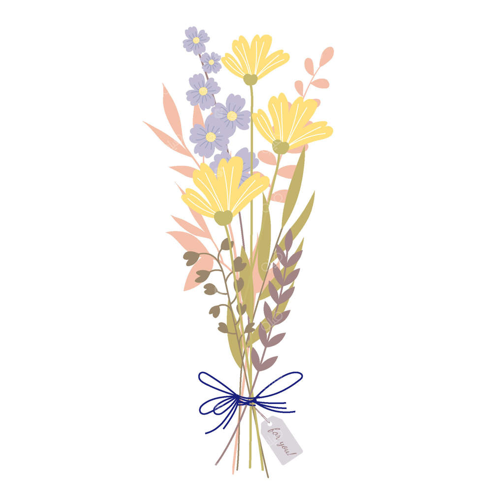 دسته‌ای از گل‌های وحشی. یک دسته گل بهاری تا تابستانی از گیاهان باغچه. ترکیبی از گل‌ها و برگ‌ها، با نخ بسته شده‌اند.