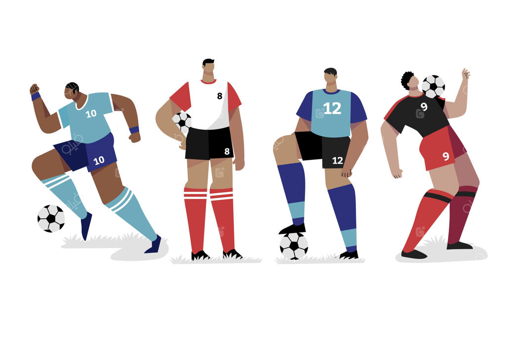 مجموعه‌ای از بازیکنان فوتبال با طراحی فلت