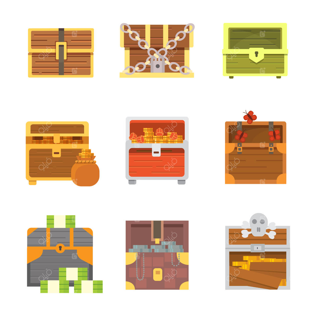 مجموعه‌ای زیبا از صندوق‌های مختلف - تصویر کارتونی صندوق‌ها - حفظ پول.