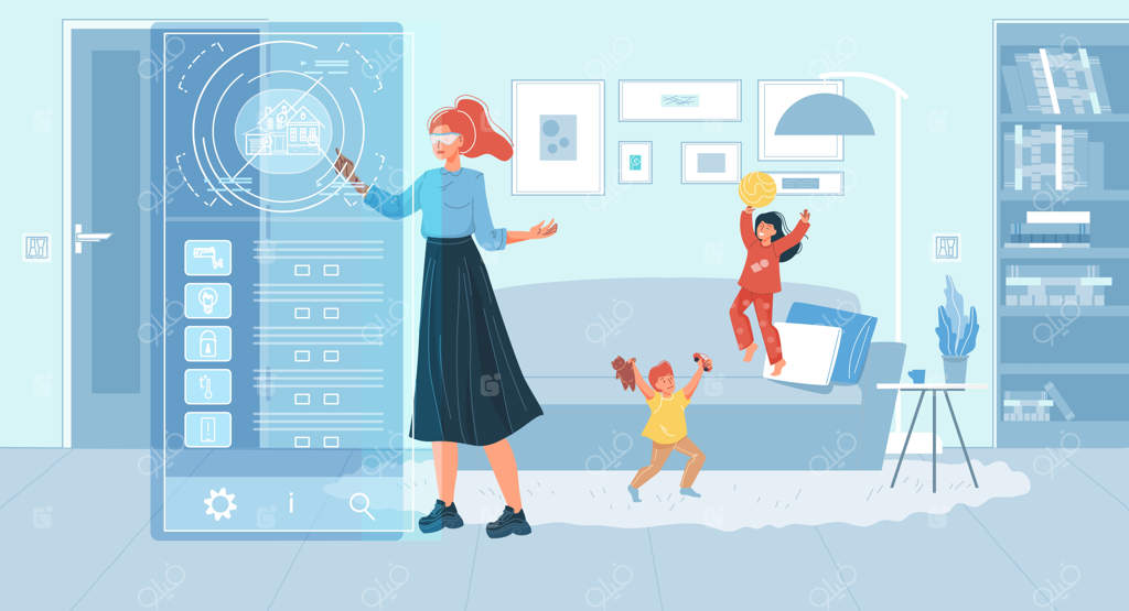 خانه‌دار با استفاده از عینک هوشمند برای نظارت بر خانه