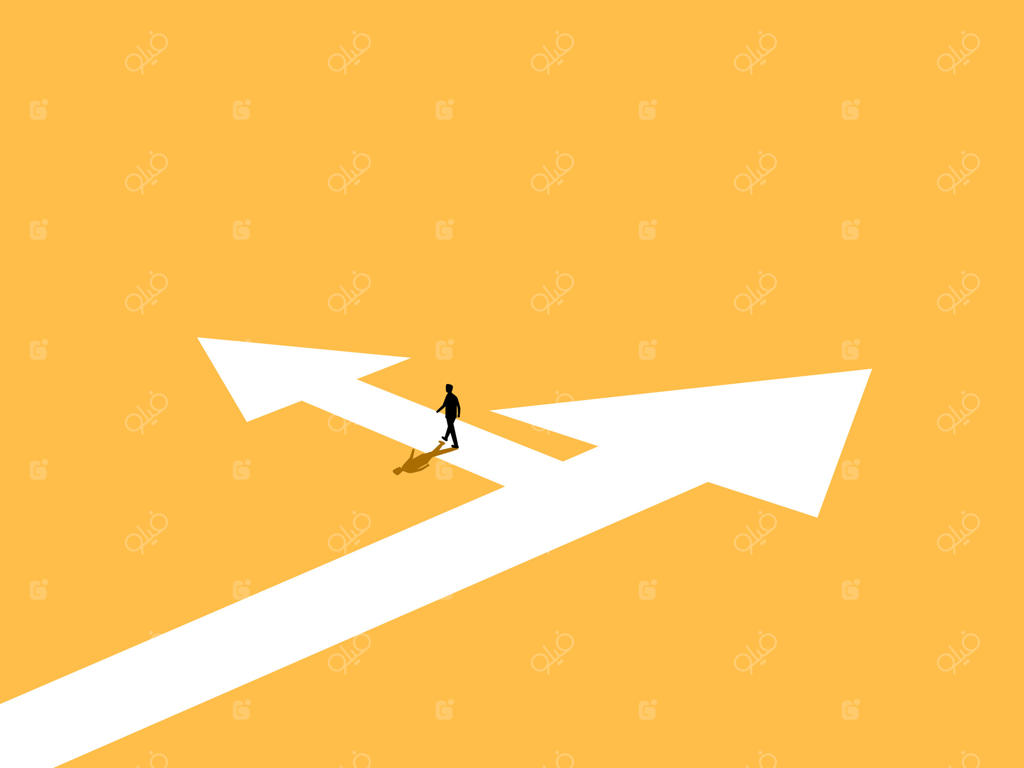 تاجر از مسیری که فلش نشان می‌دهد دور می‌شود