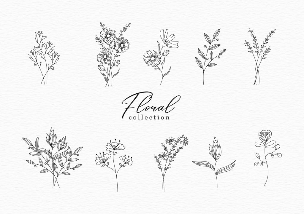 مجموعه طرح‌های گل خطی و دستی