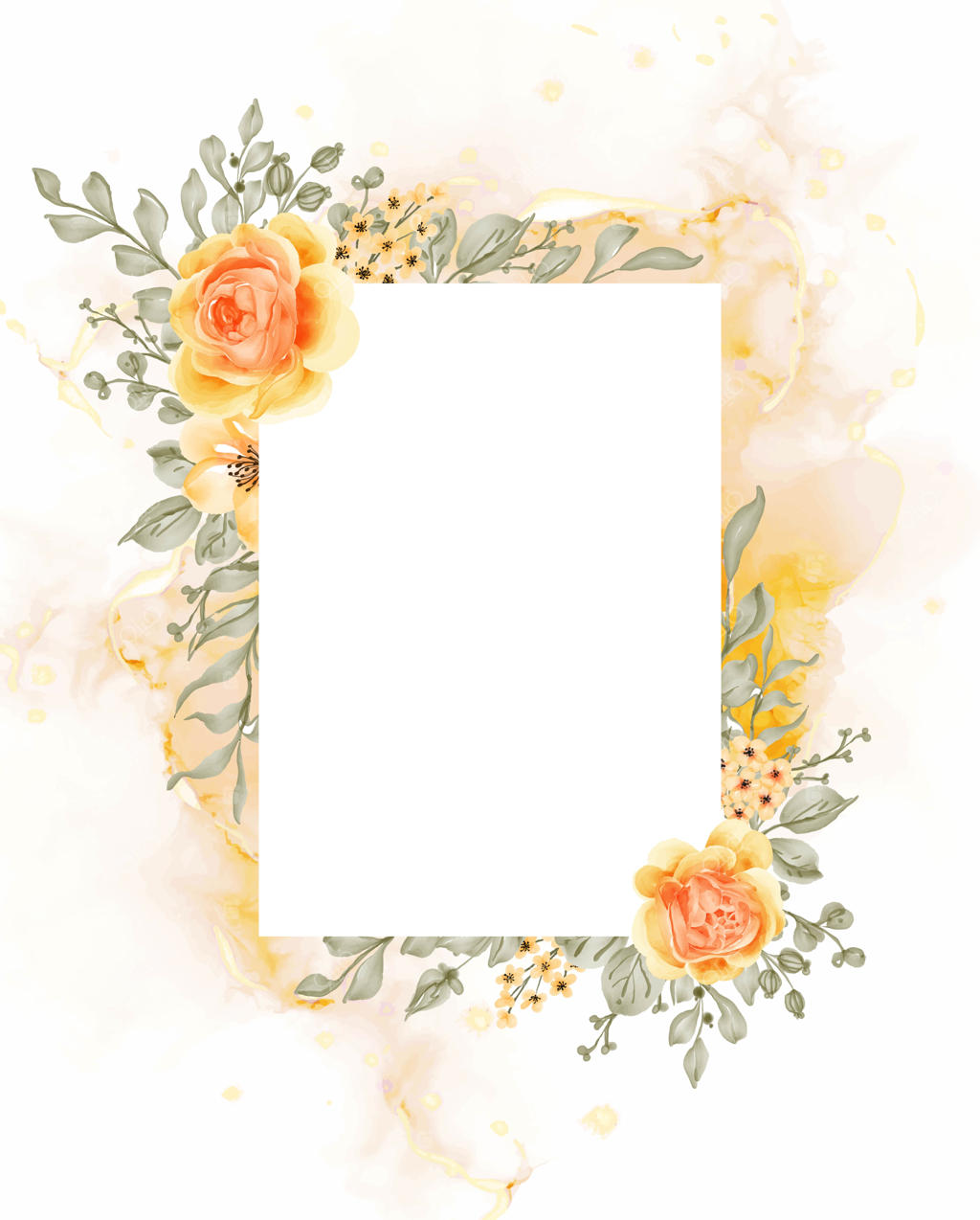 قاب گل‌های زرد و نارنجی تاریخه با زمینه سفید در پس‌زمینه مستطیلی