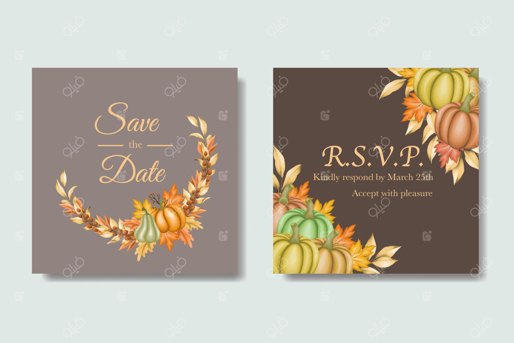 کارت دعوت عروسی با برگ‌های پاییزی