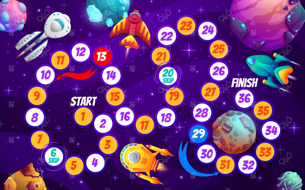 بازی تخته‌ای کودکان در دنیای کارتونی و موشک‌ها