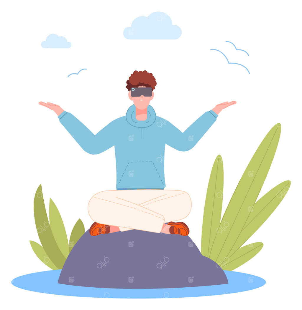 مردی در حال استراحت در واقعیت مجازی: سرگرمی با هدست دیجیتال