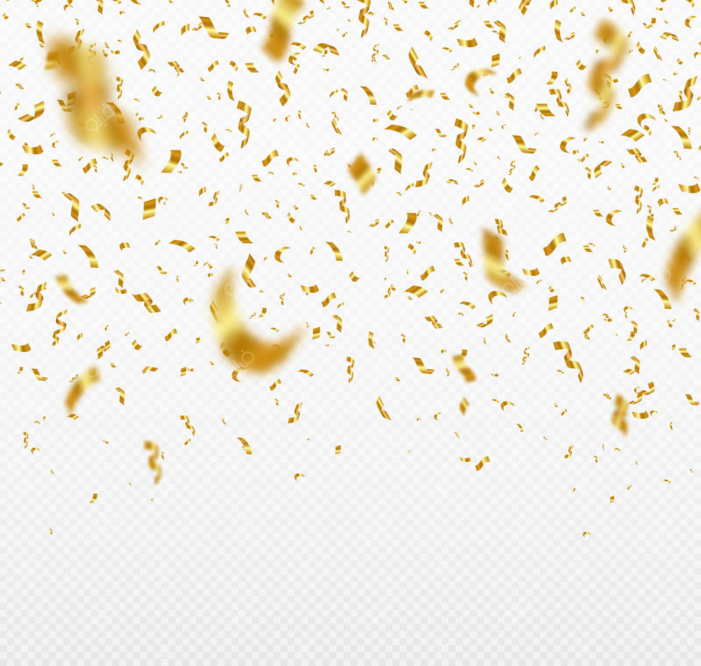 پس‌زمینه جشن با بارش کاغذ رنگی طلایی براق.