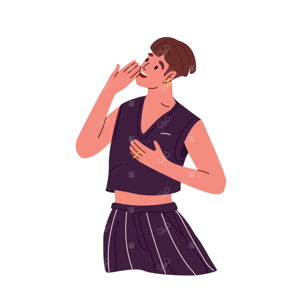 زن شاد و خوشحال در حال خندیدن، دست بر دهان با خنده‌ای از شادی و خوشنودی، تصویرسازی وکتور از یک زن جوان و مثبت‌اندیش بر زمینه سفید