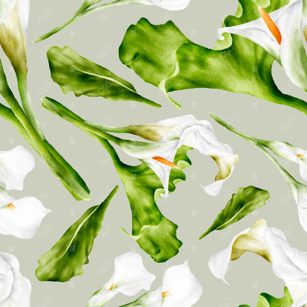 پترن یکپارچه گل زنبق سفید آبرنگی