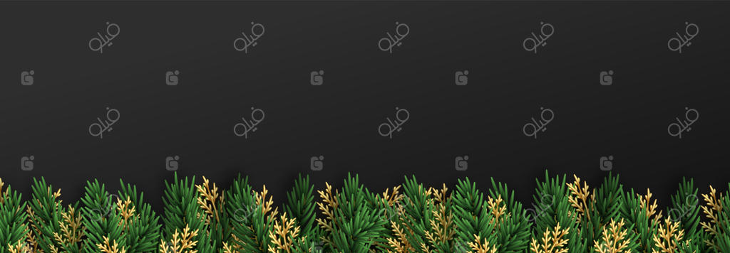 پس‌زمینه وکتور کریسمس: فروش ویژه و بنر وب تعطیلات با طراحی شاخه‌های کاج سبز و طلایی کریسمس