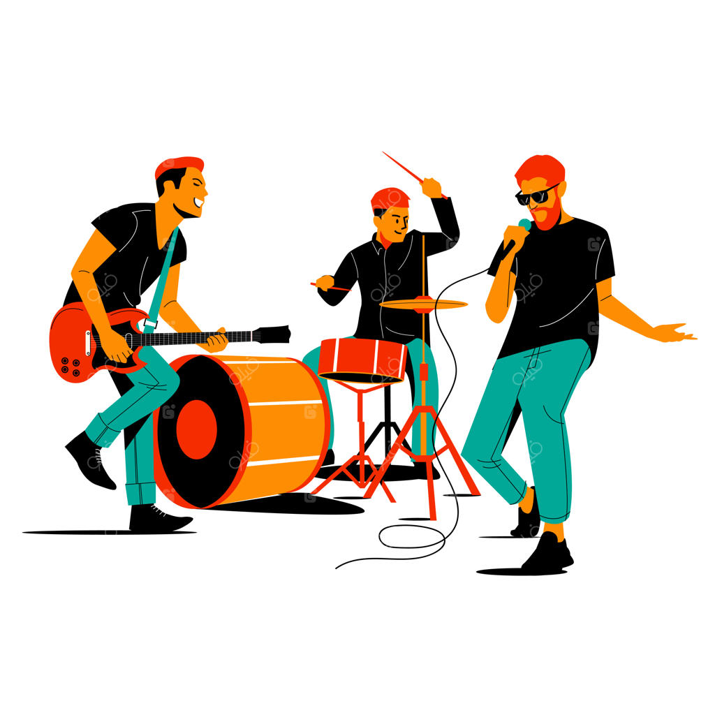 تصویرسازی مسطح گروه موسیقی راک مجزا از پس‌زمینه