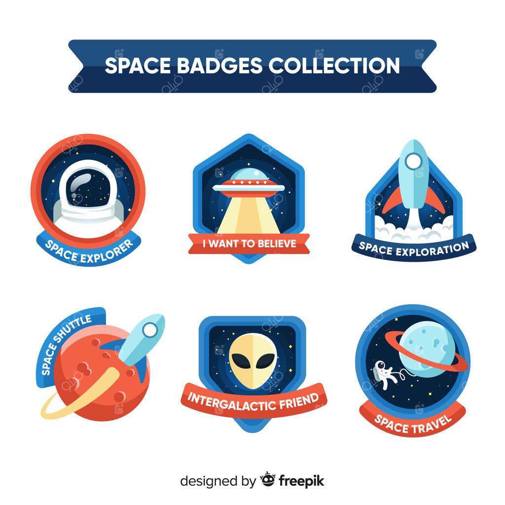 مجموعه نشان‌های فضایی رنگارنگ با طراحی ساده