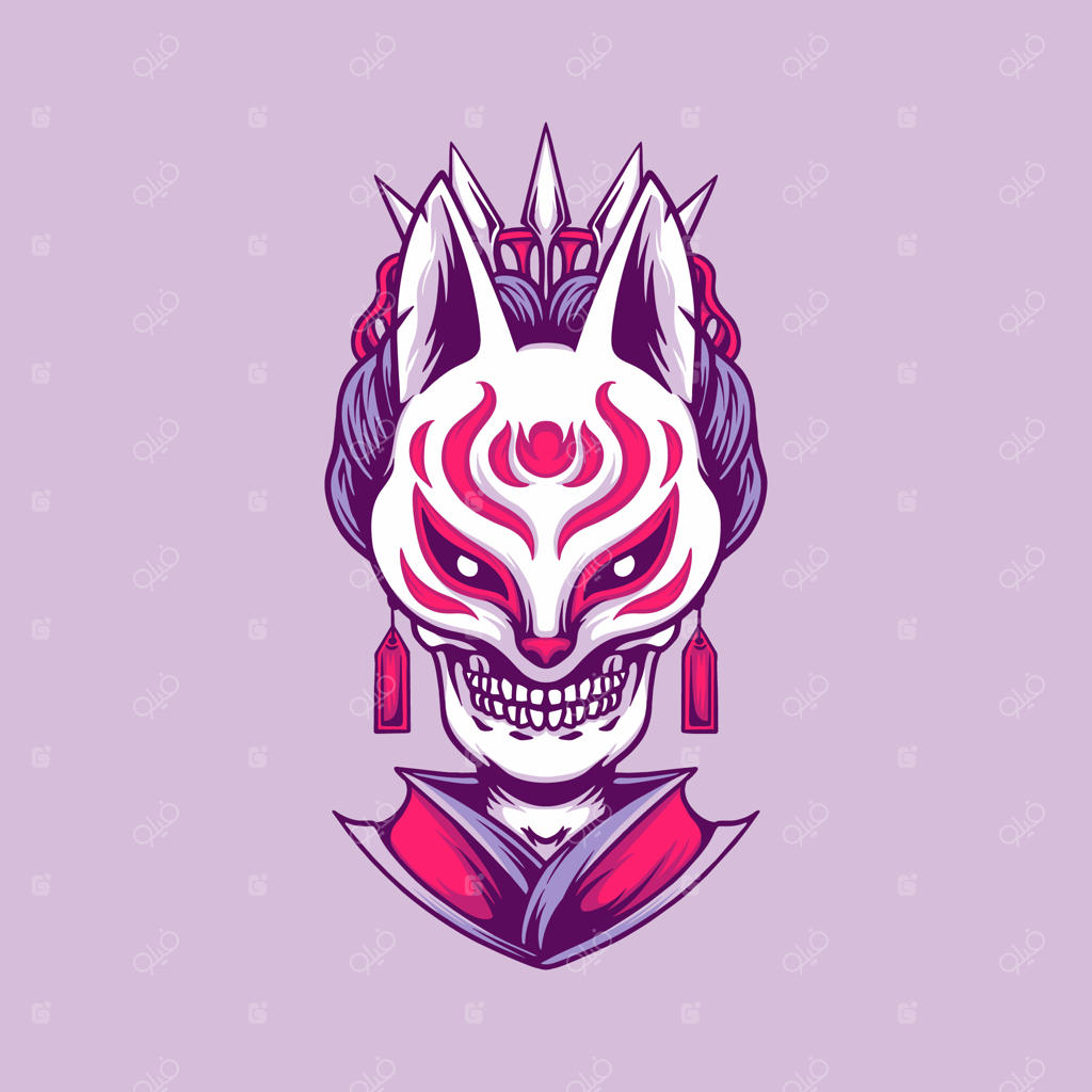 تصویر گیشای اسکلت با نقاب کیتسونه