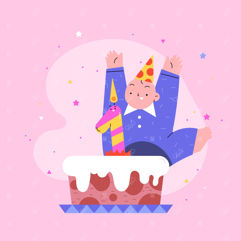 کارت تولد یا سالگرد یک سالگی با طراحی دست‌ساز و ساده