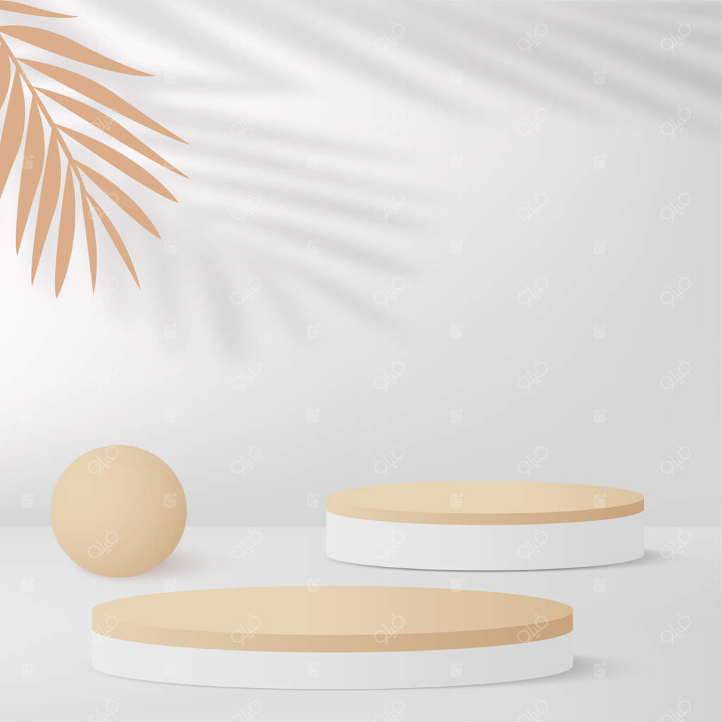 زمینه انتزاعی با سکوی سه‌بعدی هندسی به رنگ سفید. تصویر برداری.