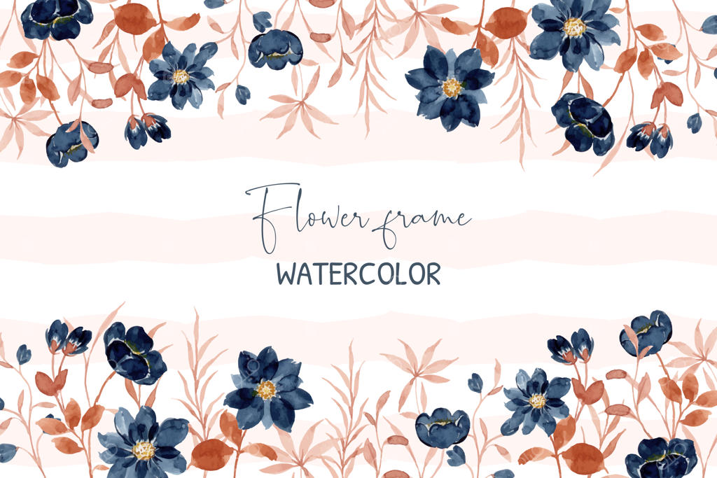 قاب گل آبرنگی با زمینه موج‌دار