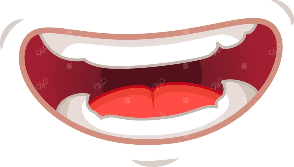 تصویری کارتونی از دهانی بزرگ با لبخند و خنده، مناسب برای مفاهیم شادی و تفریح