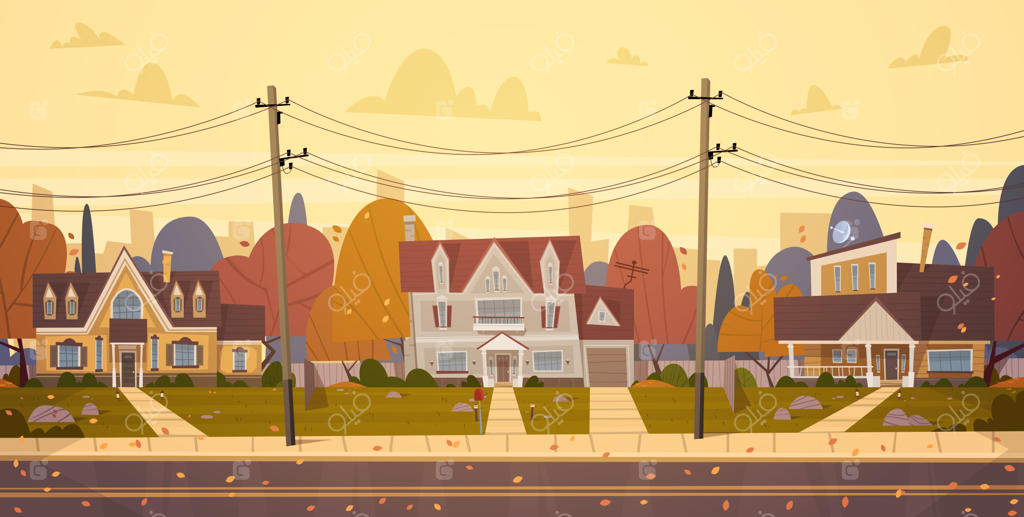 خانه‌های حومه شهر بزرگ در پاییز، مفهوم املاک و مستغلات در شهرک‌های دلنشین