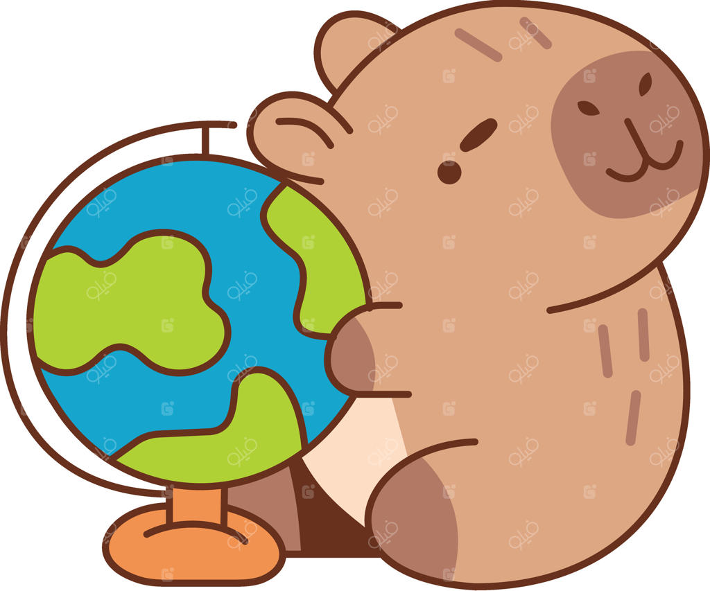 تصویر کاپیباری بامزه که کره زمین را در آغوش گرفته است