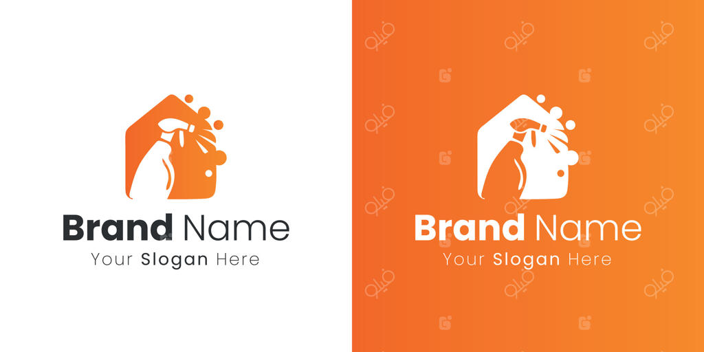 طراحی لوگوی خلاقانه برای خدمات نظافت منزل با بطری اسپری و حباب‌ها