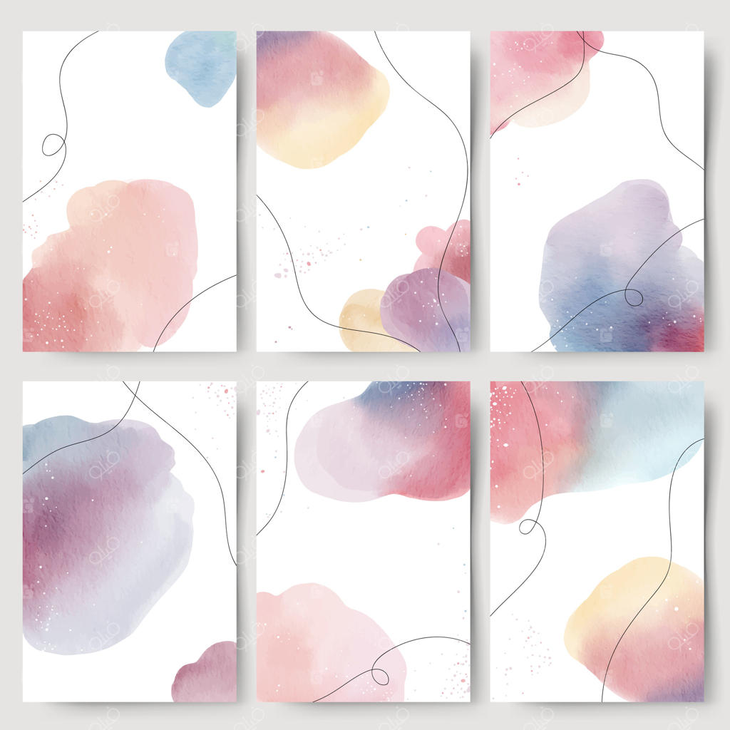 پس‌زمینه‌های انتزاعی دست‌ساز: مجموعه‌ای از قالب‌های آبرنگی با جایگاه برای متن. قاب‌های مدرن با لکه‌های آبرنگی