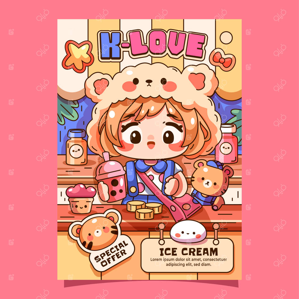 پوستر عمودی سبک کاوایی، طراحی دستی