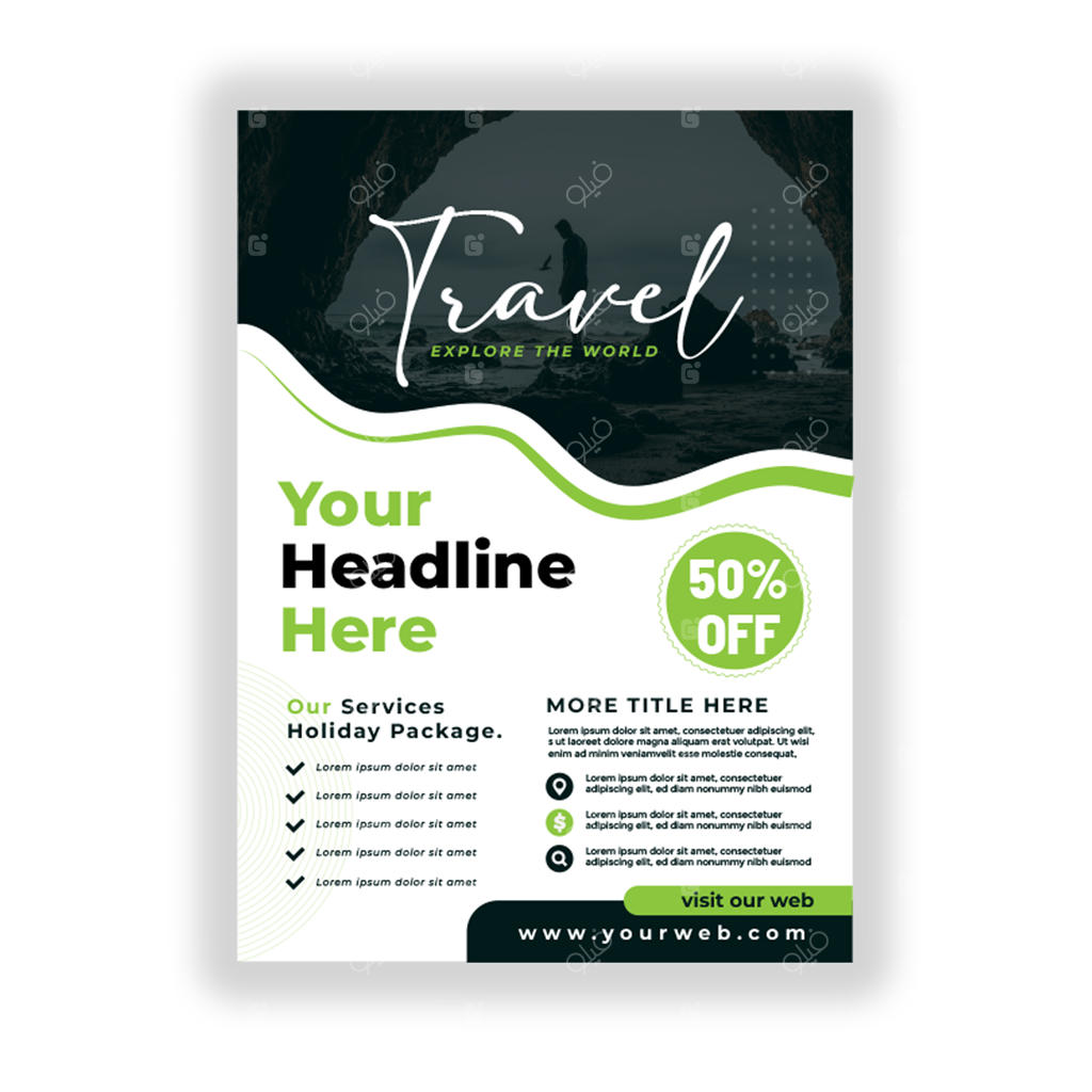 تراکت تبلیغاتی سفر با فضای جایگذاری تیتر شما