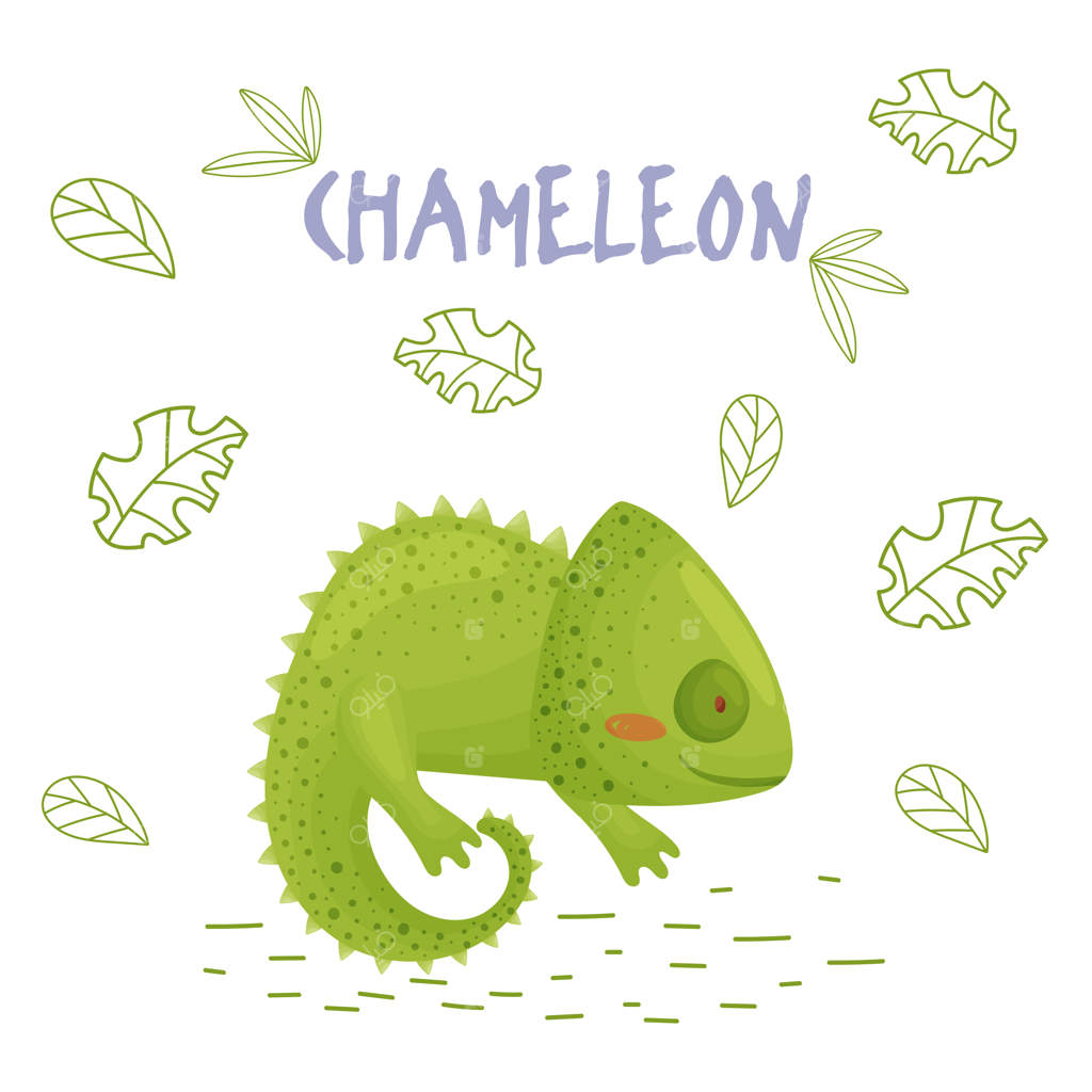 پوستر با آفتاب‌پرست کارتونی بامزه در جنگل - طرحی برای چاپ کارت پستال و تی‌شرت