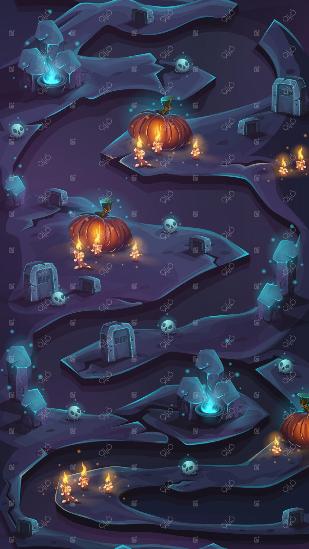 رابط کاربری نقشه سطح با اسکرول عمودی برای دارایی بازی موبایل.