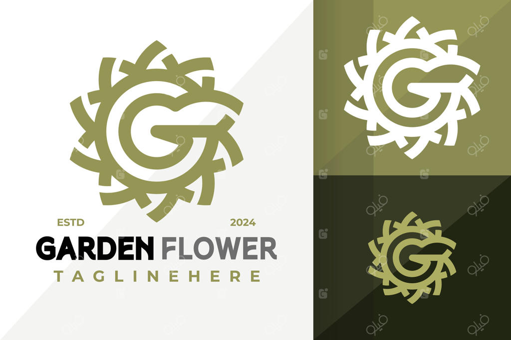 طراحی لوگو و آیکون گلی با حرف G مخصوص باغ. ایده‌های ساده و خلاقانه برای طراحی لوگو