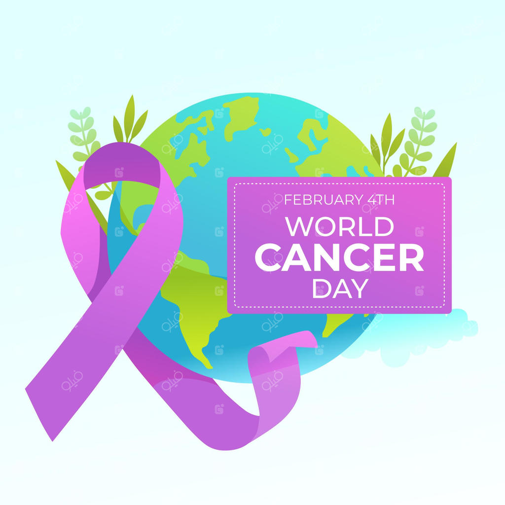 روبان روز جهانی سرطان با متن و کره زمین