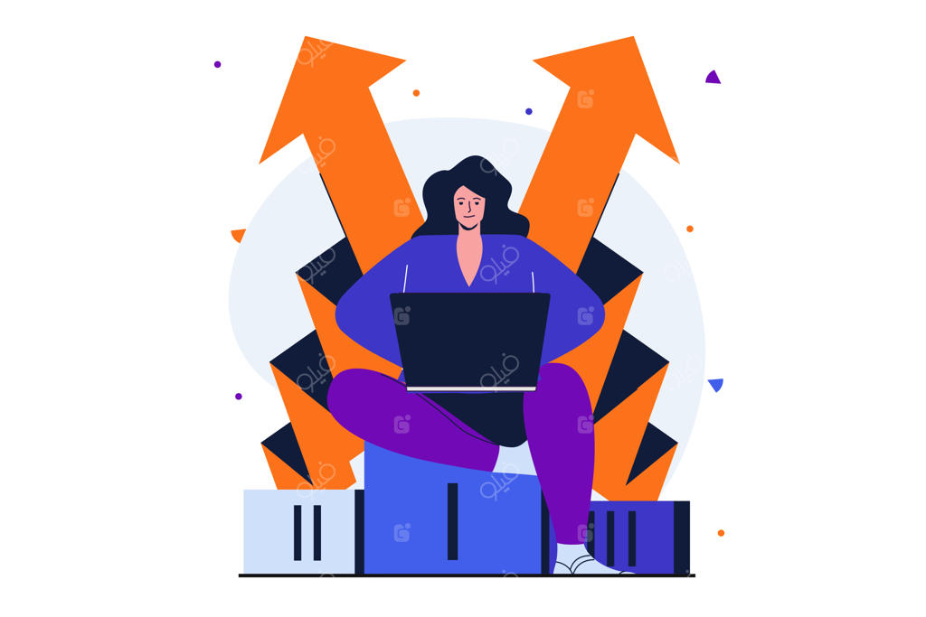 مفهوم مدرن جایزه تجاری برای طراحی بنر وب – زن کارآفرین مقام اول را در سکوی افتخار کسب می‌کند