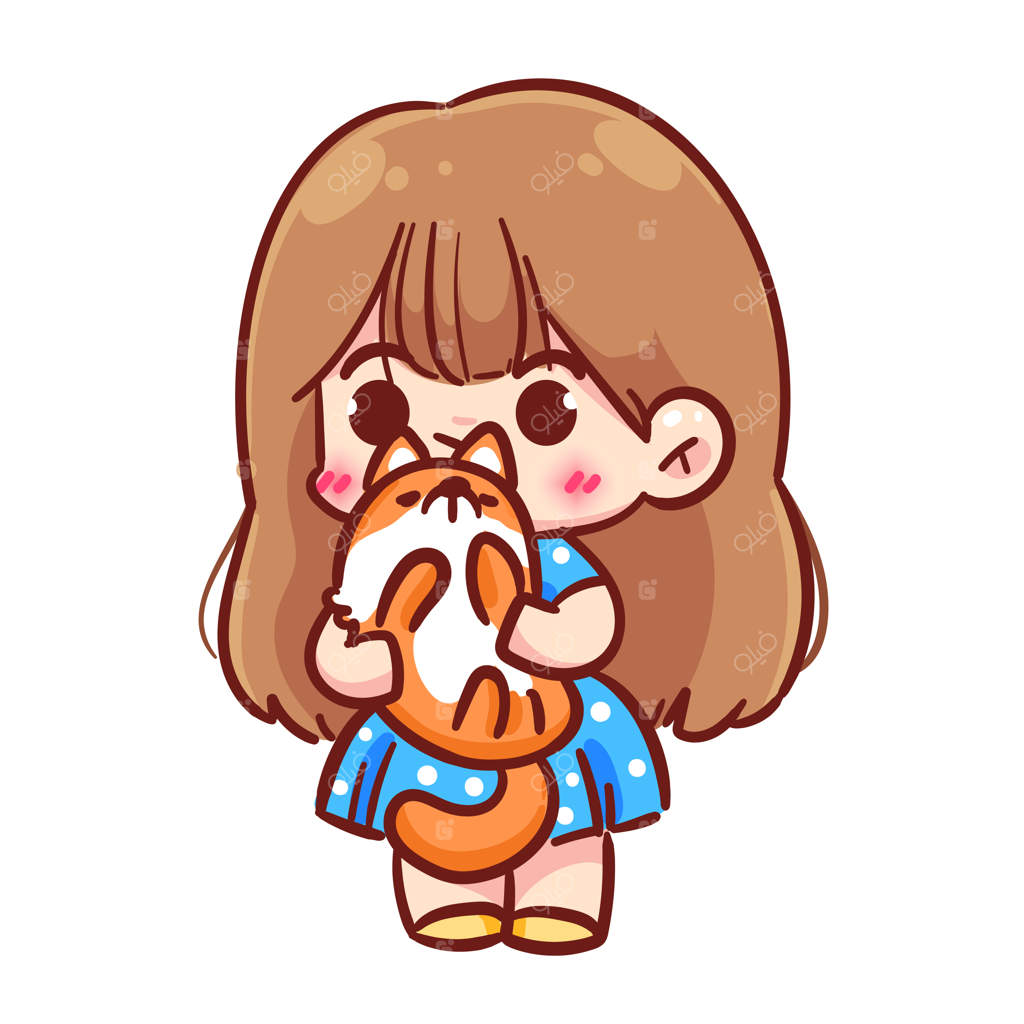 تصویر هنری دختر شاد در حال نگه داشتن سگ به سبک کارتونی